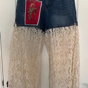 Lace-Trimmed Blue Jeans